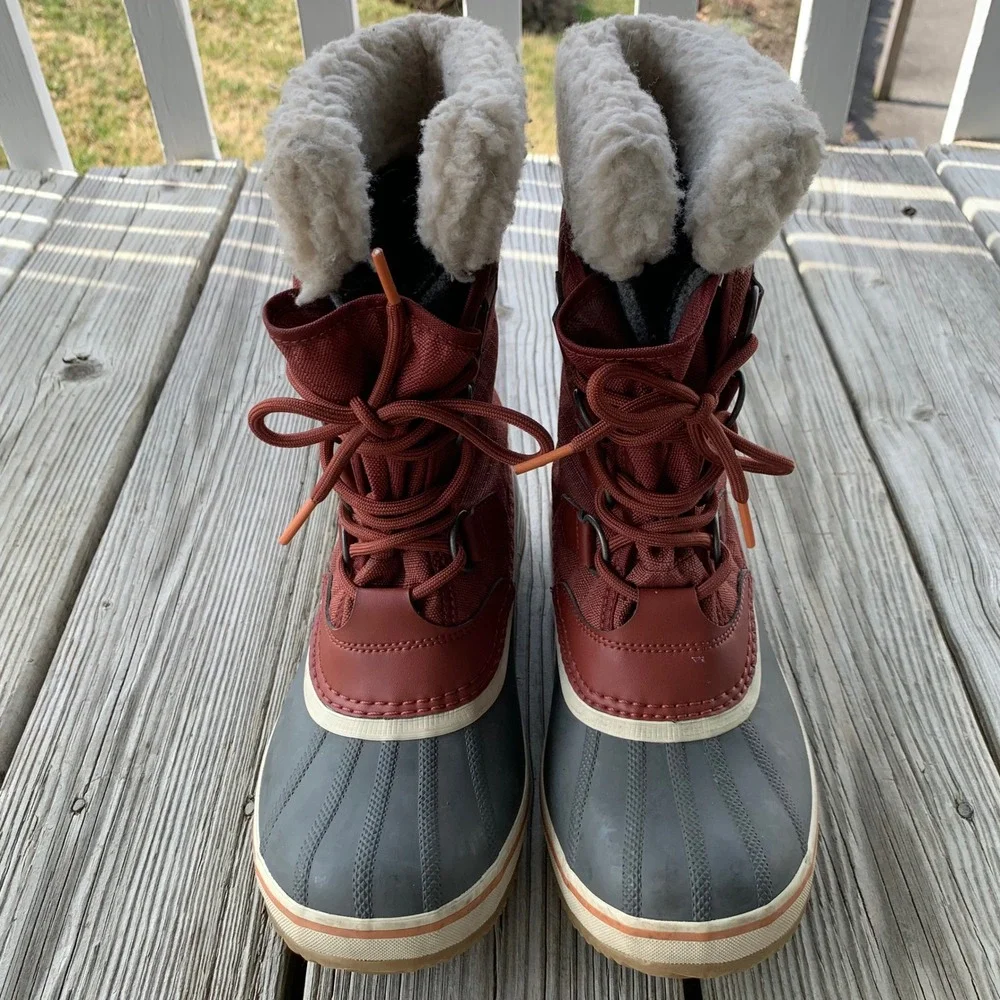 Sorel Winter Carnival Waterproof Boots Rust Faux Shearling Duck Boots Womens 7‎